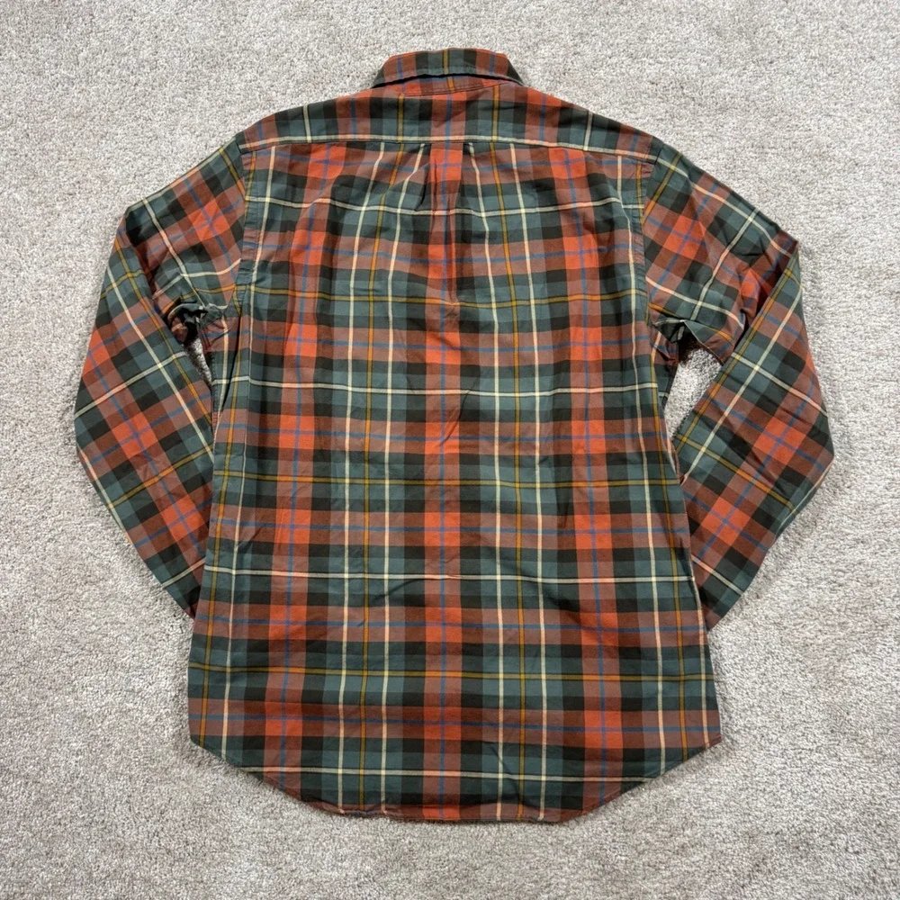 Polo Ralph Lauren Mens Custom Fit Plaid Button Down Shirt Orange Green Medium